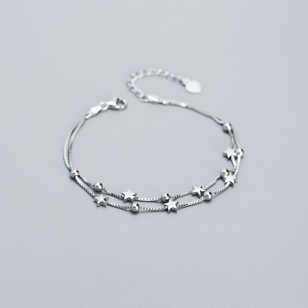 S925 Silver Exquisite Petite Double Layer Star Bead Bracelet Korean Style Fresh Sweet Jewelry for Girls - Image 2