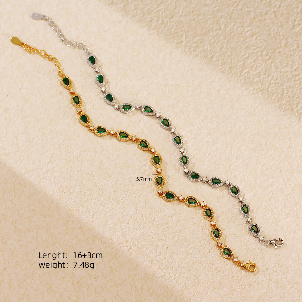 European Light Luxury Emerald Diamond Bracelet S925 Silver Full Diamond Retro Luxurious High-End Jewelry for Women - Image 3