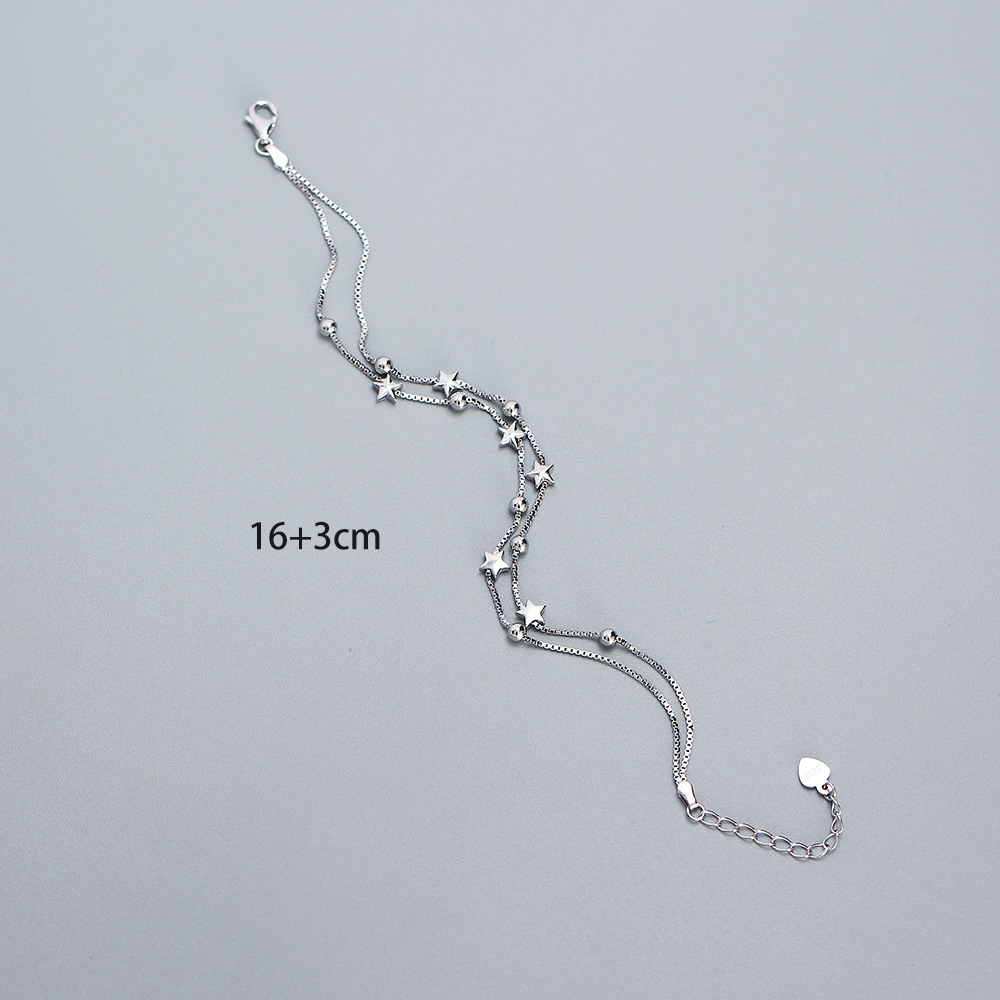 S925 Silver Exquisite Petite Double Layer Star Bead Bracelet Korean Style Fresh Sweet Jewelry for Girls - Image 3