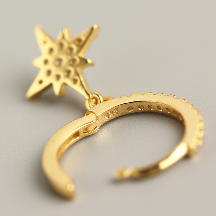 European Light Luxury S925 Silver Asymmetrical Star and Moon Ear Cuffs Fashion Diamond-Set Star Moon Earrings - Image 4