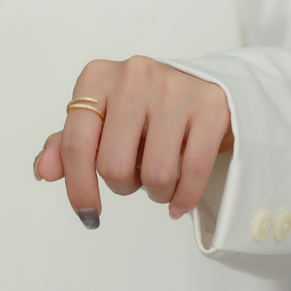 925 Silver Zircon Fashion Ring INS Geometric Open Band Ring Cross-Border Open Ring Jewelry for Women - Image 2
