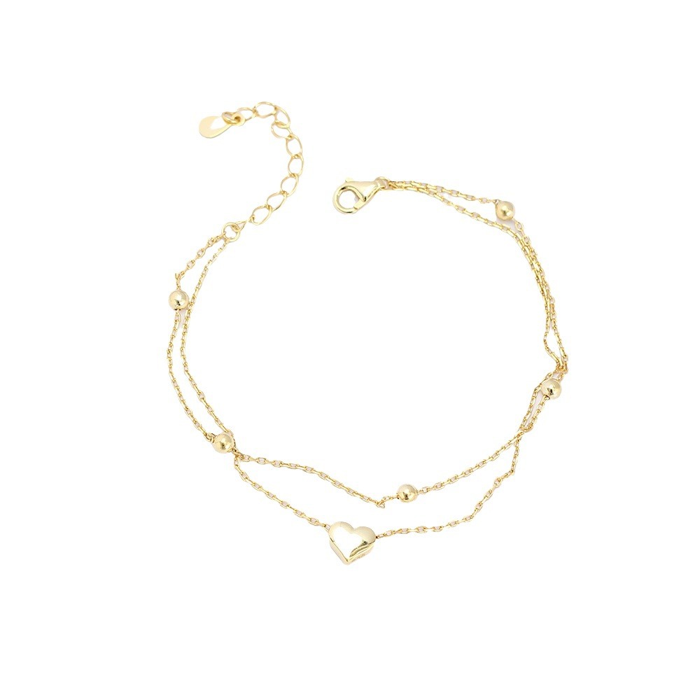 S925 Silver Cute Multi-Charms Heart Bracelet Korean Style Fresh Sweet Summer Jewelry for Girls