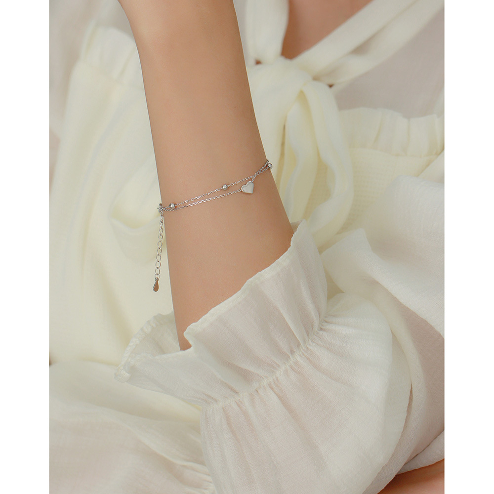 S925 Silver Cute Multi-Charms Heart Bracelet Korean Style Fresh Sweet Summer Jewelry for Girls - Image 4