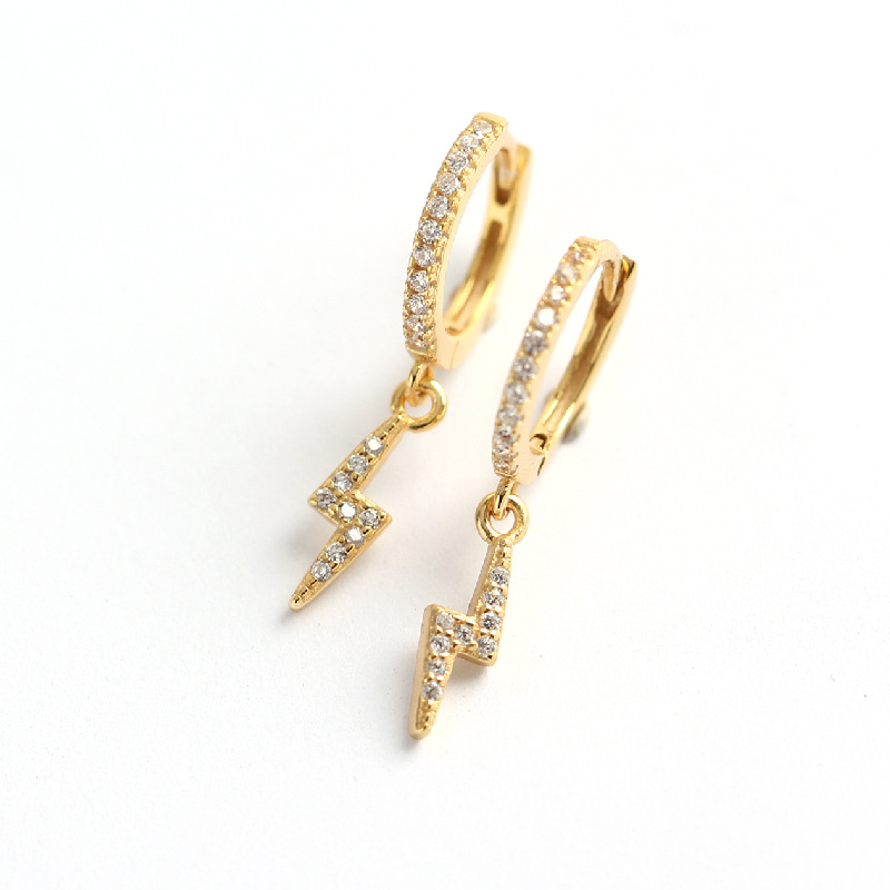 European S925 Silver INS Style Lightning Earrings Diamond-Set Versatile Ear Cuffs Stud Earrings for Women