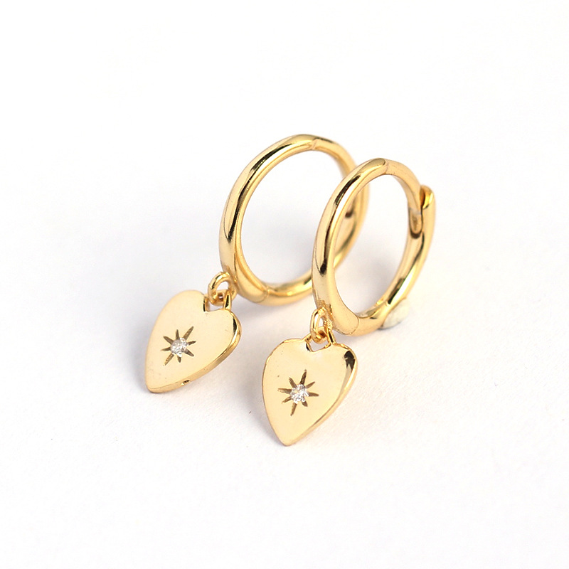 Korean Style S925 Silver INS Minimalist Heart Earrings Diamond-Set Love Heart Ear Cuffs Silver Studs for Women