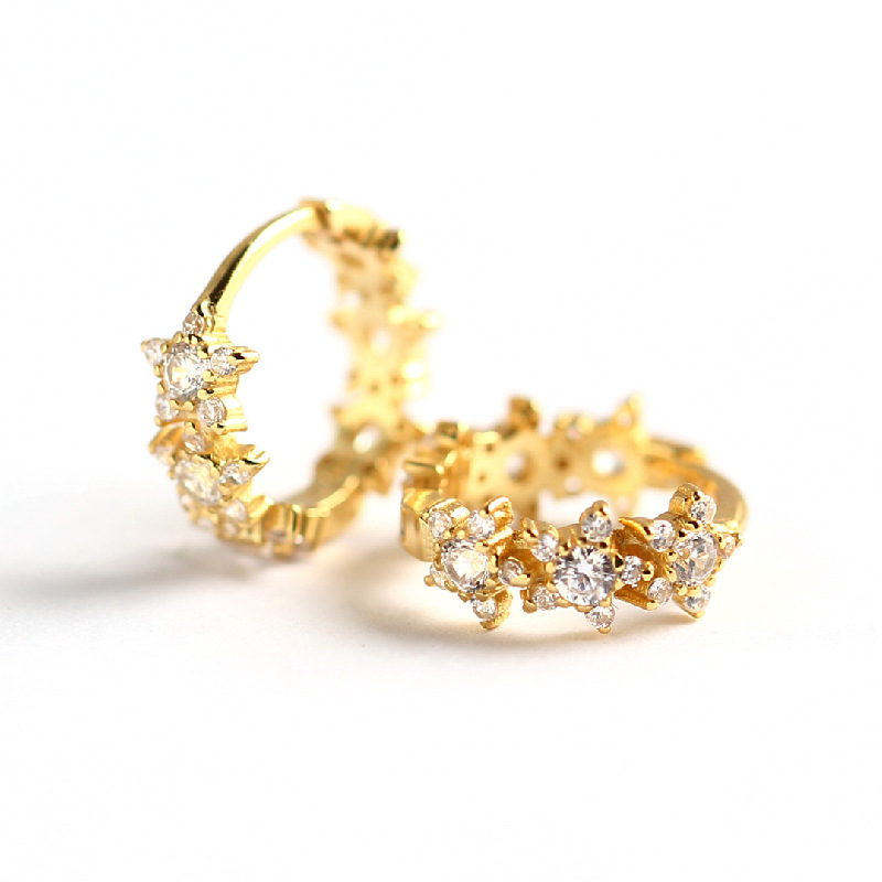 European Light Luxury S925 Silver Double-Sided Star Stud Earrings Five-Pointed Star Full Diamond Luxury Hoop Ear Cuffs