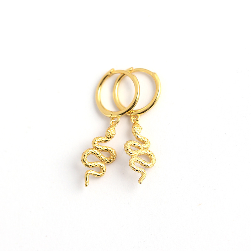 European Light Luxury S925 Silver INS Irregular Gold Tassel Wrinkle Snake-Shaped Ear Cuffs Earrings for Women