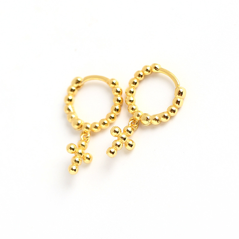 European Light Luxury S925 Silver INS Design Round Bead Stud Earrings Cross-Bone Ear Cuffs Silver Studs for Women