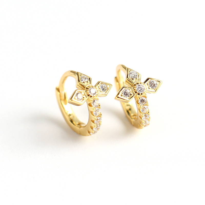Korean S925 Silver INS Cross Earrings Diamond-Set Light Luxury Ear Cuffs Stud Earrings for Women