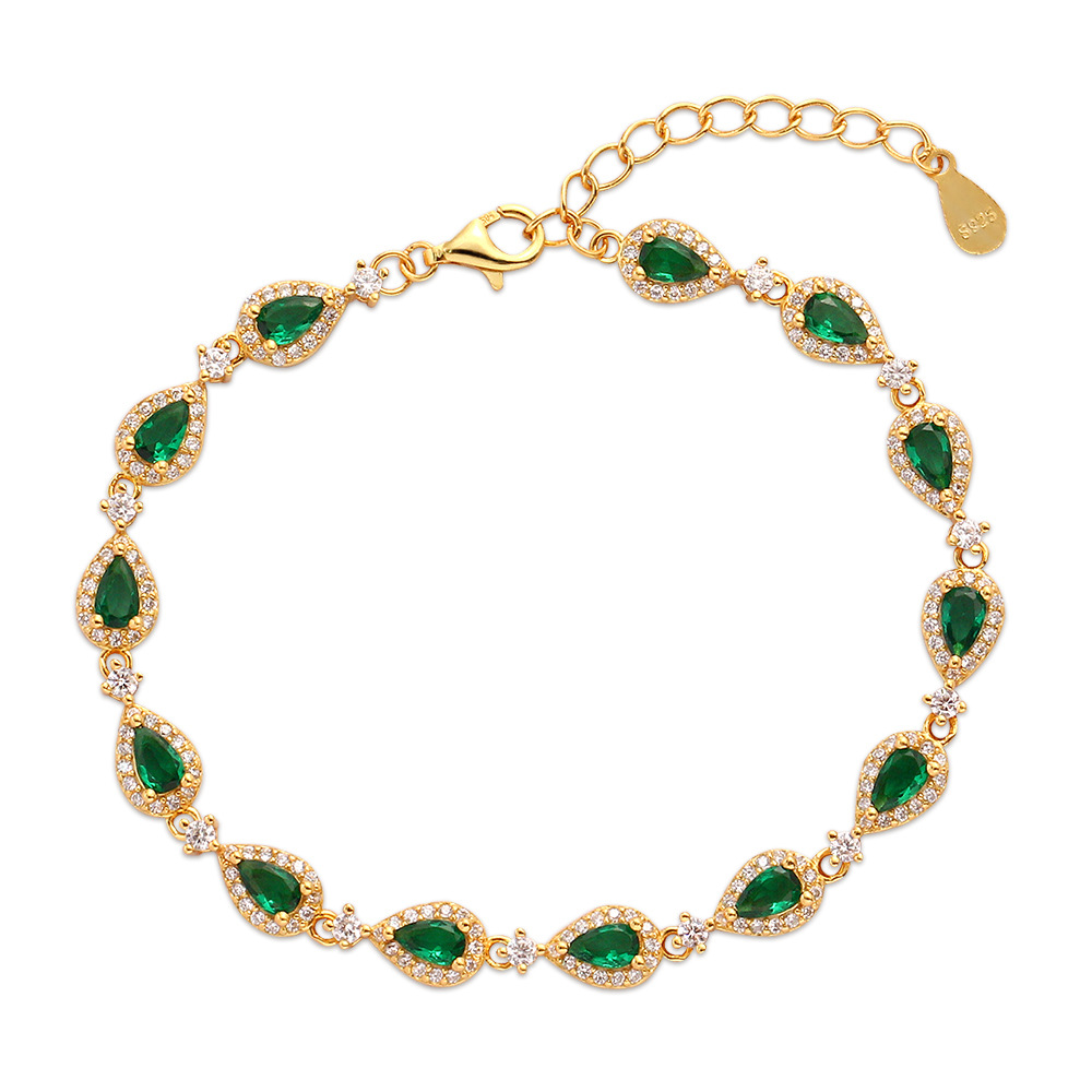 European Light Luxury Emerald Diamond Bracelet S925 Silver Full Diamond Retro Luxurious High-End Jewelry for Women
