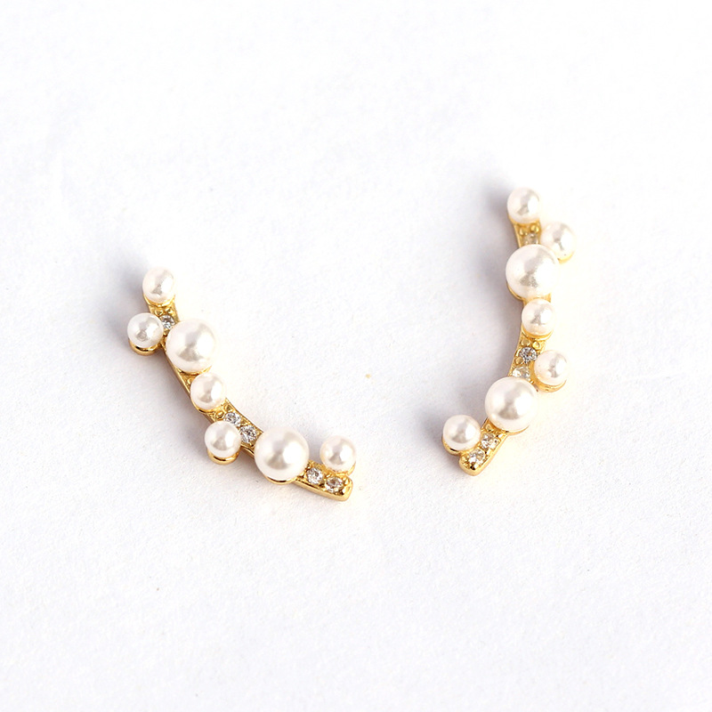 European Cross-Border S925 Silver INS Faux Pearl Diamond-Set Branch Ear Clamps Niche Earrings