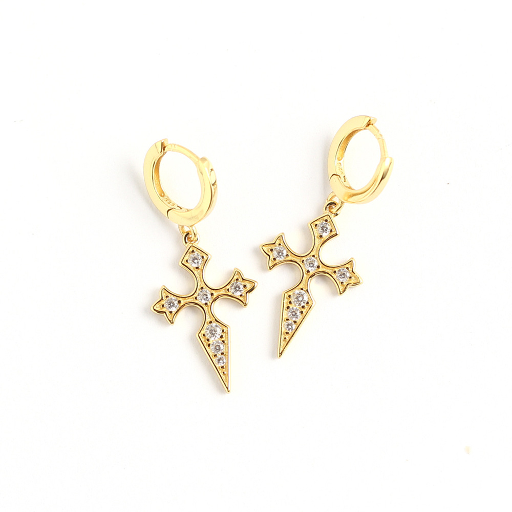 European Best-Selling S925 Silver Cross Ear Cuffs Diamond-Set Baroque Style Ear Cuffs Jewelry