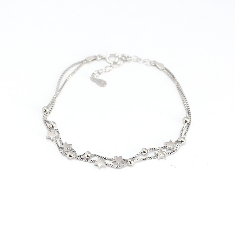 S925 Silver Exquisite Petite Double Layer Star Bead Bracelet Korean Style Fresh Sweet Jewelry for Girls