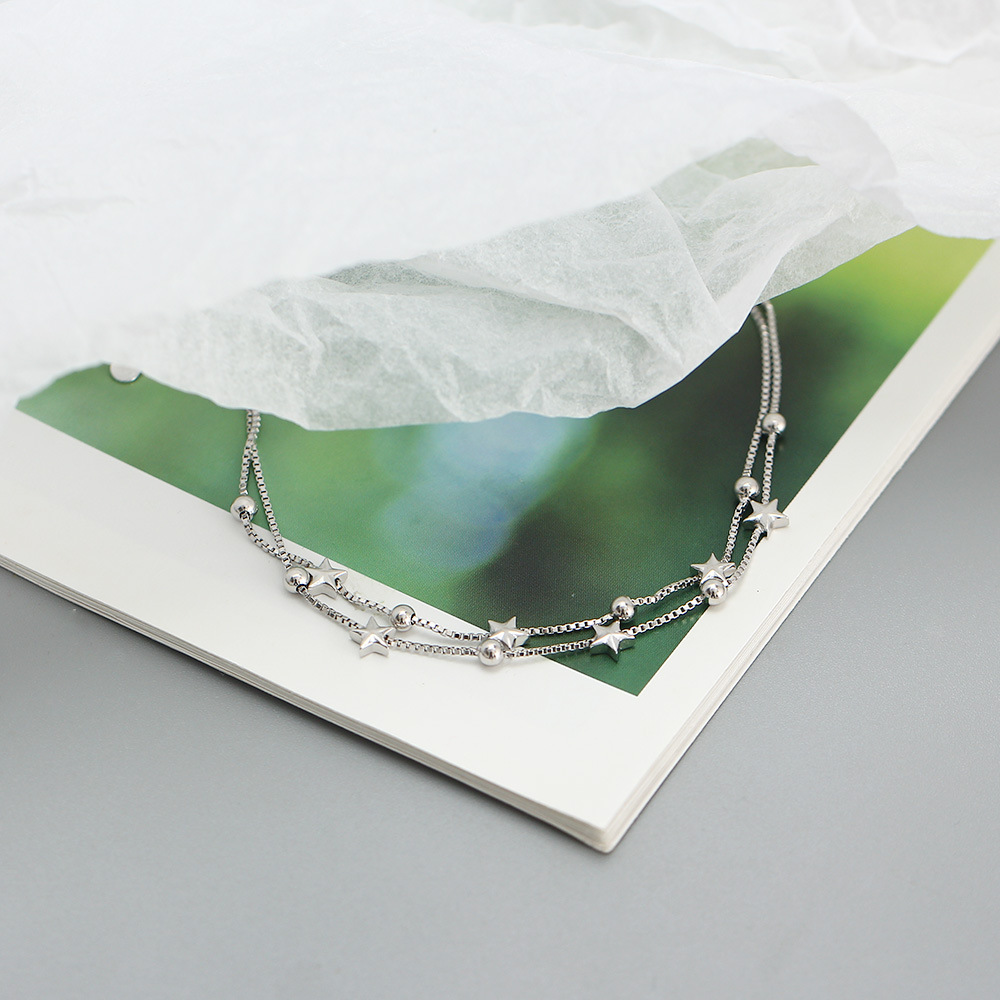 S925 Silver Exquisite Petite Double Layer Star Bead Bracelet Korean Style Fresh Sweet Jewelry for Girls - Image 4
