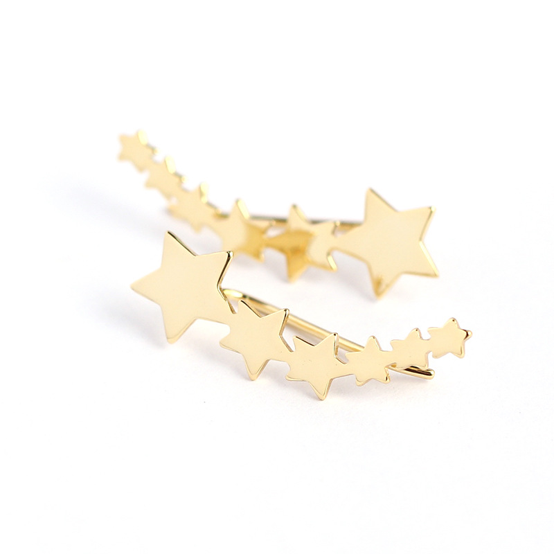 European Star Earrings S925 Silver Metal Style Five-Star Row Ear Studs for Women
