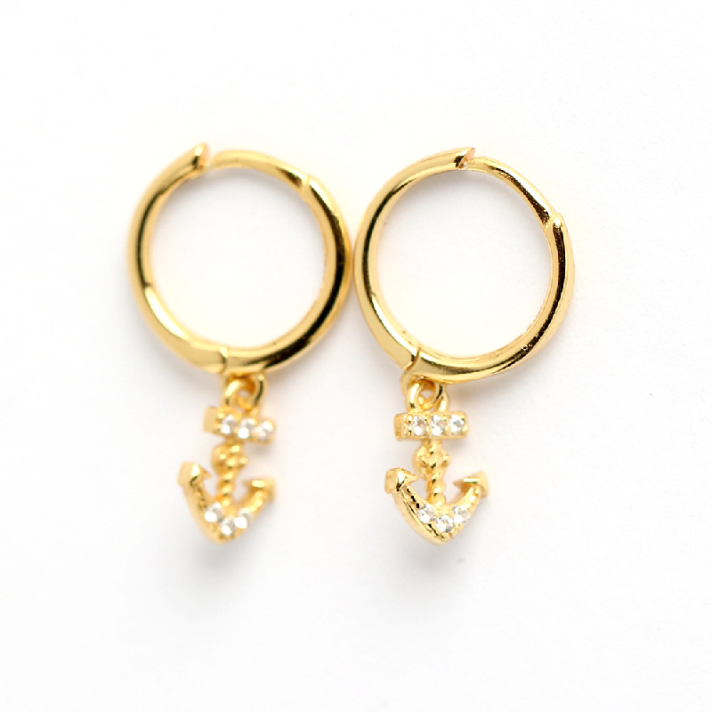 European Light Luxury S925 Silver INS Anchor Earrings Diamond-Set Versatile Hot-Selling Ear Cuffs