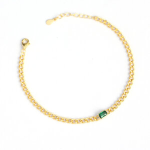 European Cross-Border French Light Luxury S925 Silver INS Metal Style Emerald Tank Chain Bracelet Jewelry