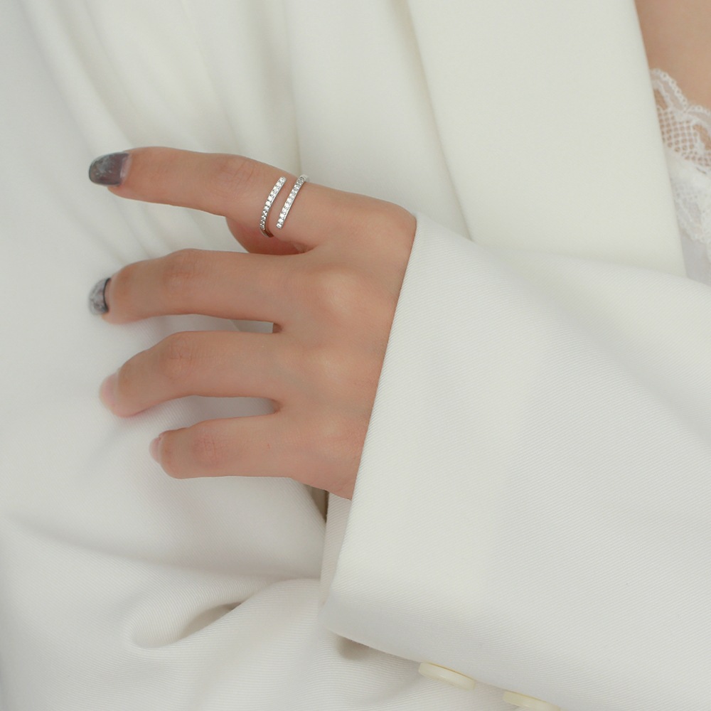 925 Silver Zircon Fashion Ring INS Geometric Open Band Ring Cross-Border Open Ring Jewelry for Women - Image 3