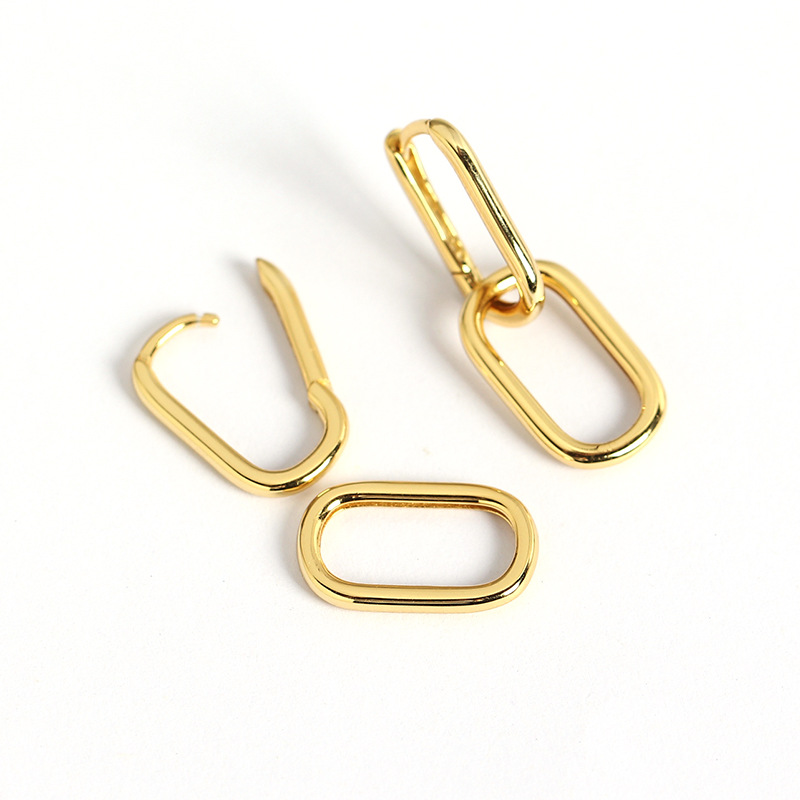 Unique S925 Silver Oval-Shaped Ear Cuffs Design Cold Metallic Style Minimalist Earrings Two-Way Wear