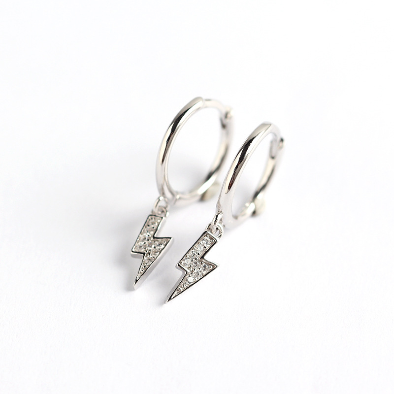 Korean Style S925 Silver INS Exquisite Diamond-Set Lightning Bolt Earrings Lightning Drop Silver Ear Cuffs for Women