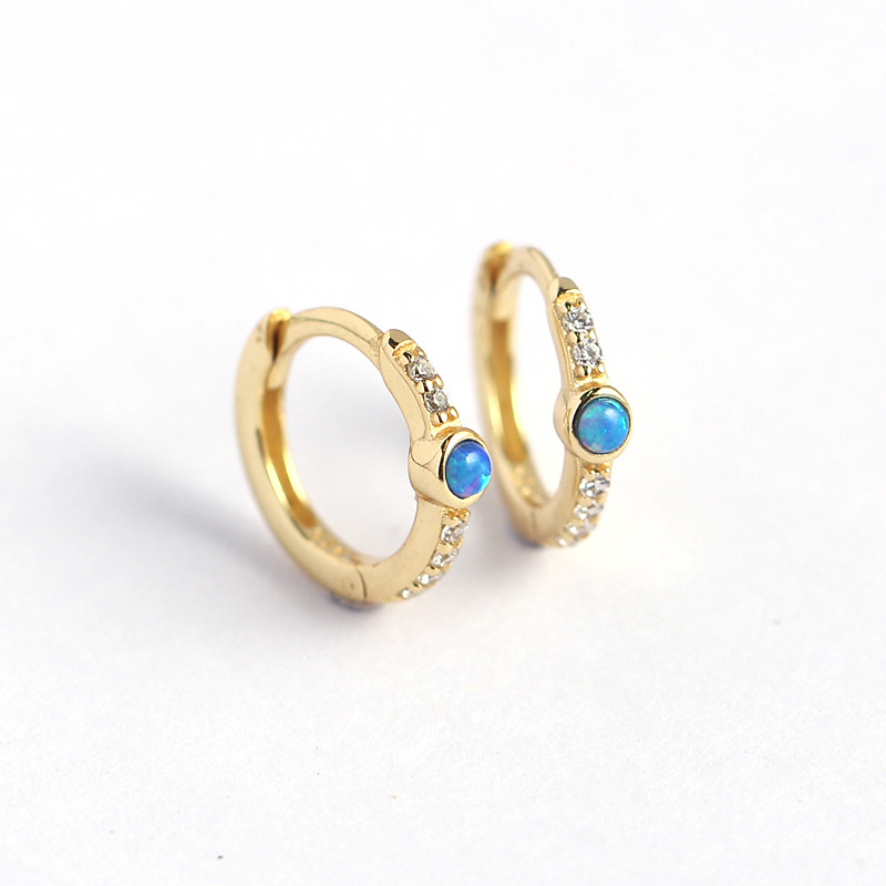 European French Style S925 Silver Blue Opal Stud Earrings Opal Silver Ear Cuffs Ear Jewelry for Women