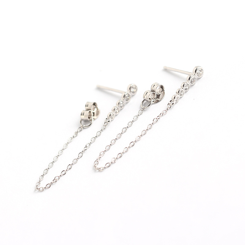 Japanese and Korean Style Elegant Long Earrings S925 Silver Row of Diamonds Tassel Drop Earrings Versatile Jewelry for Women