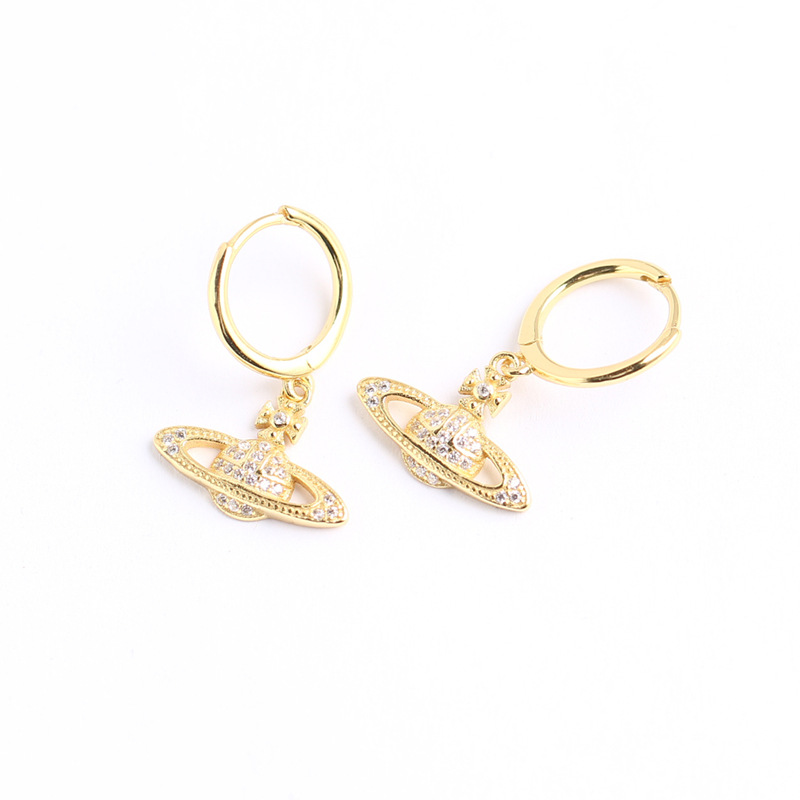 European Light Luxury Planet Silver Ear Cuffs S925 Silver INS Style Saturn Satellite Diamond-Set Earrings