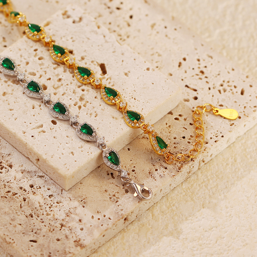 European Light Luxury Emerald Diamond Bracelet S925 Silver Full Diamond Retro Luxurious High-End Jewelry for Women - Image 7