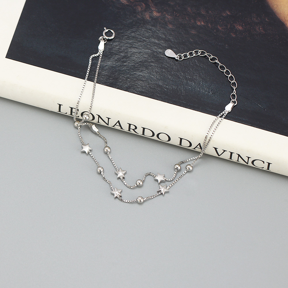 S925 Silver Exquisite Petite Double Layer Star Bead Bracelet Korean Style Fresh Sweet Jewelry for Girls - Image 6