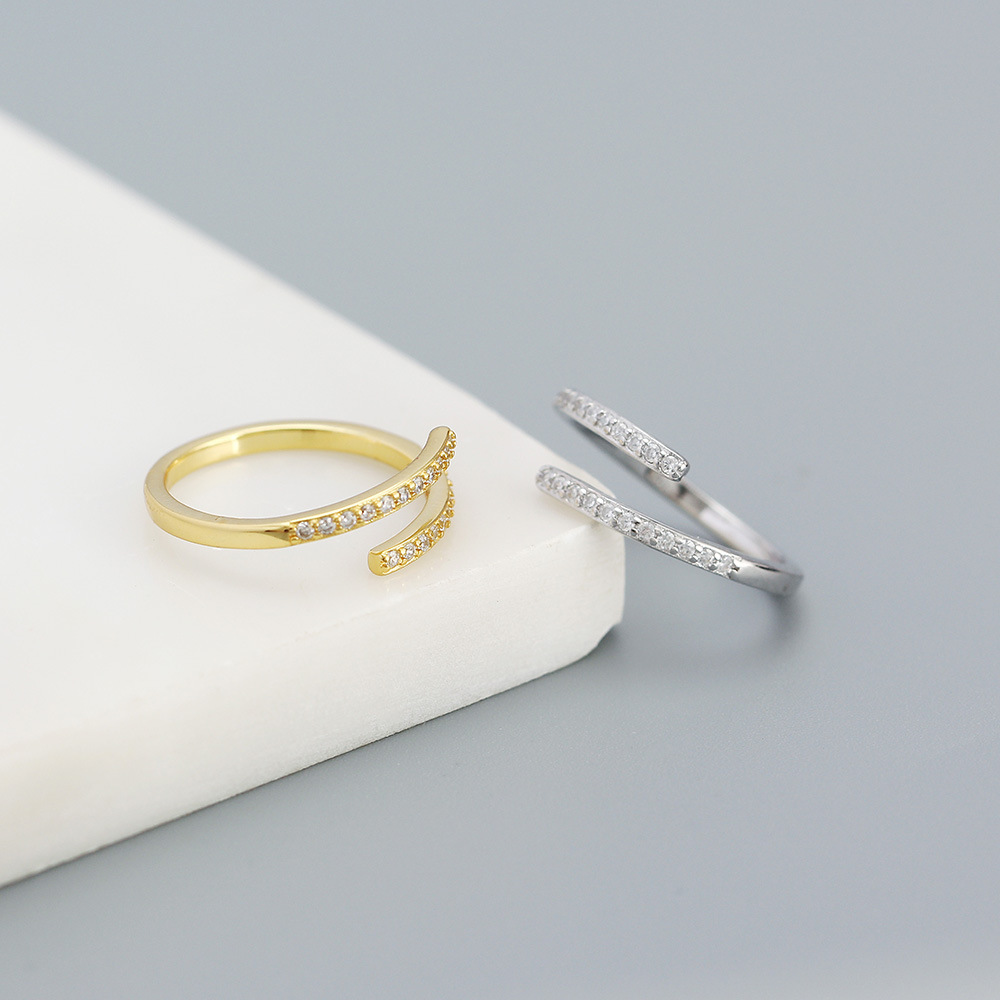 925 Silver Zircon Fashion Ring INS Geometric Open Band Ring Cross-Border Open Ring Jewelry for Women - Image 5