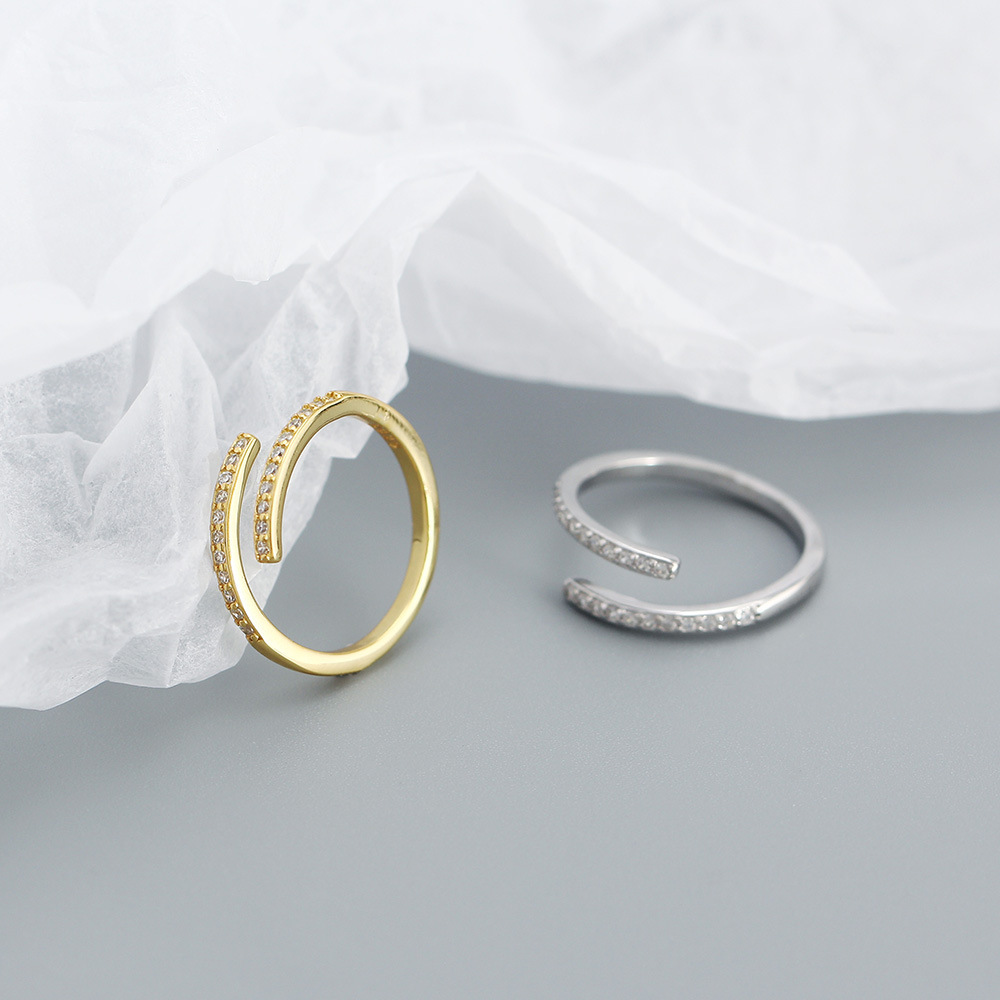925 Silver Zircon Fashion Ring INS Geometric Open Band Ring Cross-Border Open Ring Jewelry for Women - Image 6