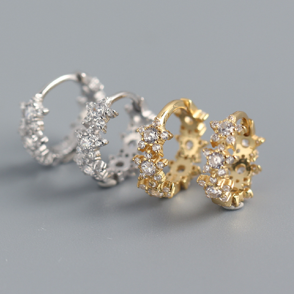 European Light Luxury S925 Silver Double-Sided Star Stud Earrings Five-Pointed Star Full Diamond Luxury Hoop Ear Cuffs - Image 2