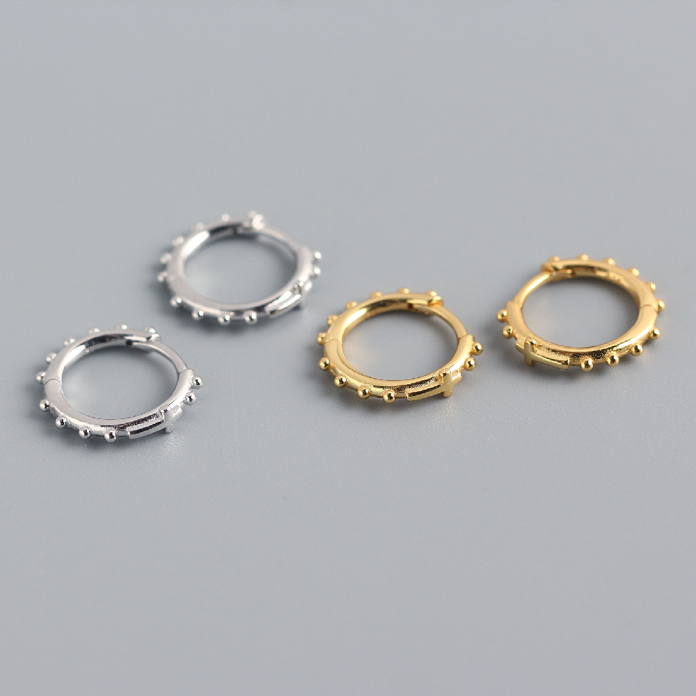European Light Luxury S925 Silver INS Cross Earrings Silver Bead Hoop Ear Cuffs Versatile Silver Earrings - Image 2
