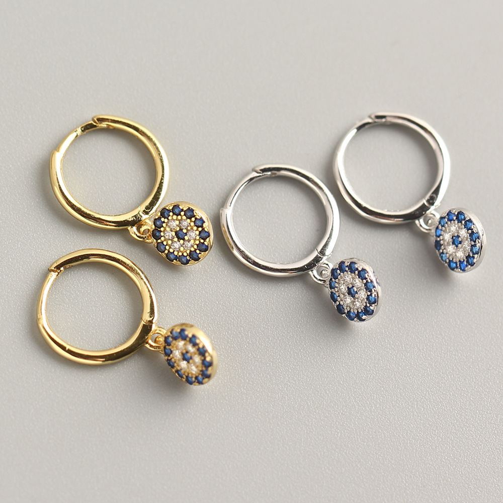 European Silver Ear Cuffs S925 Diamond-Set Evil Eye Trendy Jewelry Earrings for Women - Image 2