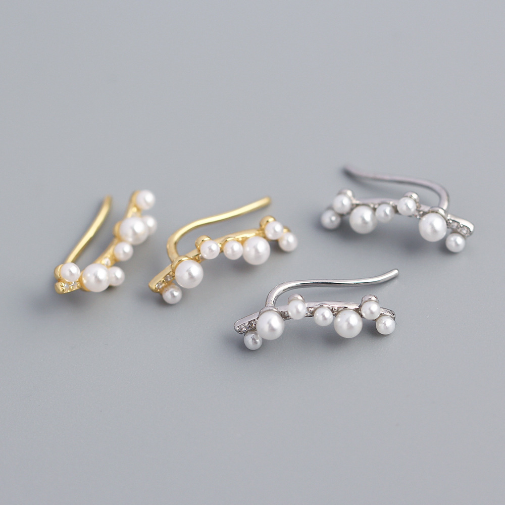 European Cross-Border S925 Silver INS Faux Pearl Diamond-Set Branch Ear Clamps Niche Earrings - Image 2