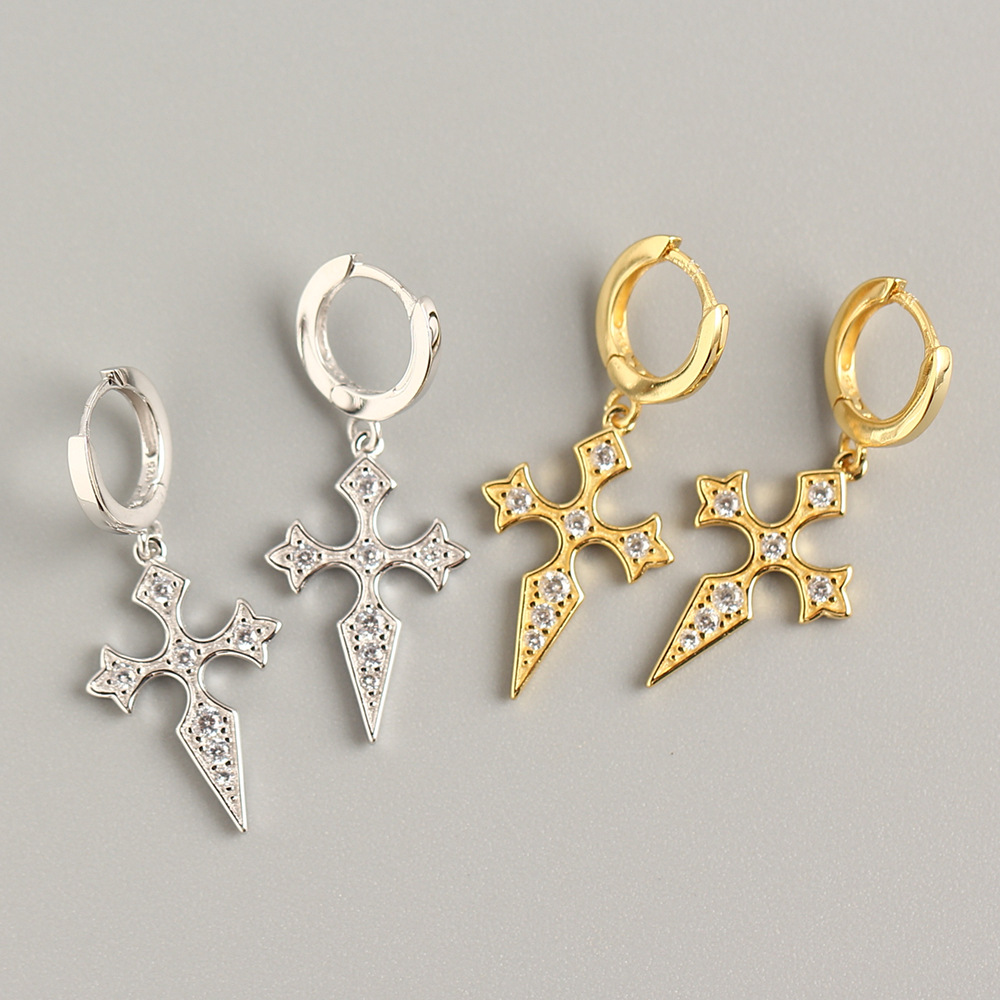 European Best-Selling S925 Silver Cross Ear Cuffs Diamond-Set Baroque Style Ear Cuffs Jewelry - Image 2