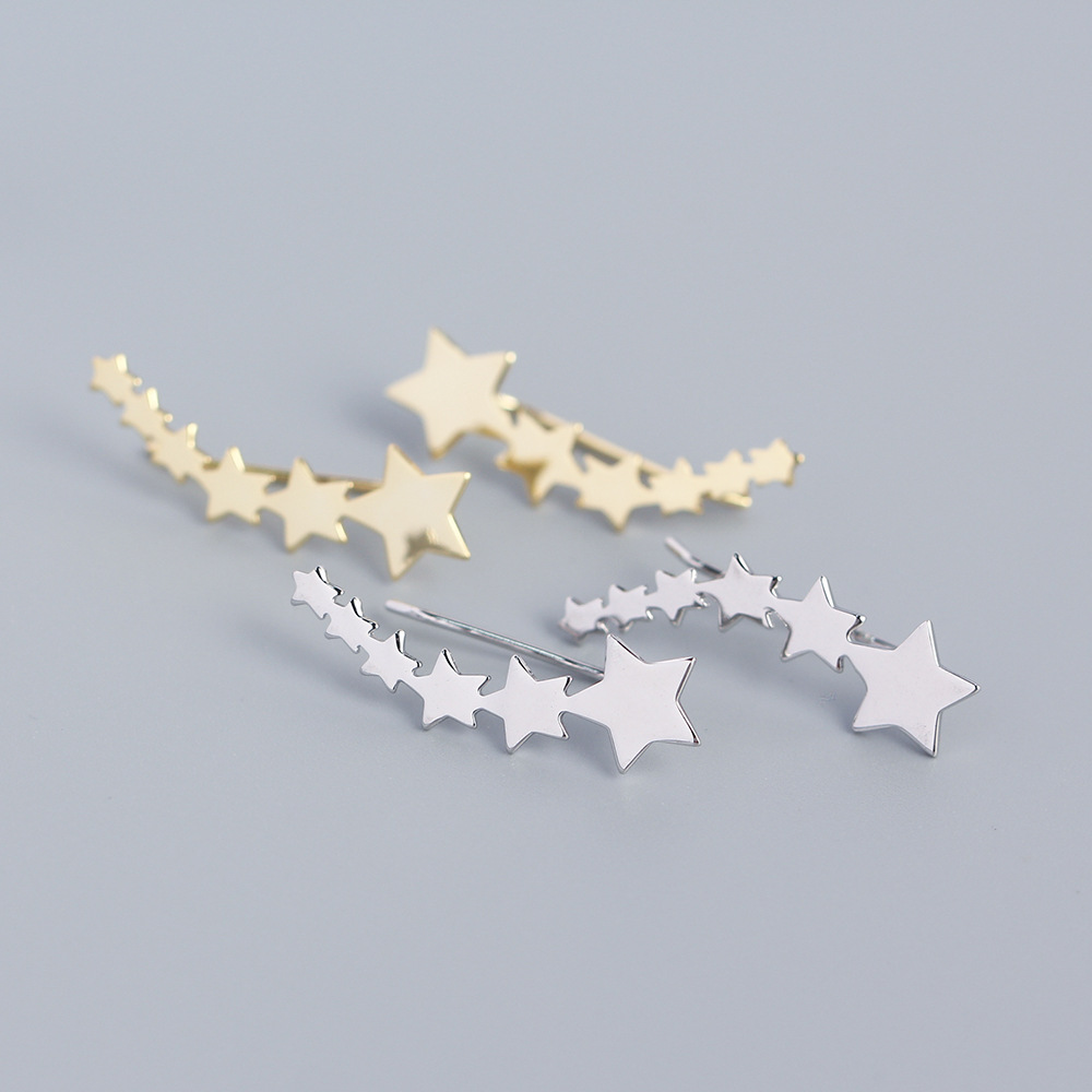 European Star Earrings S925 Silver Metal Style Five-Star Row Ear Studs for Women - Image 2