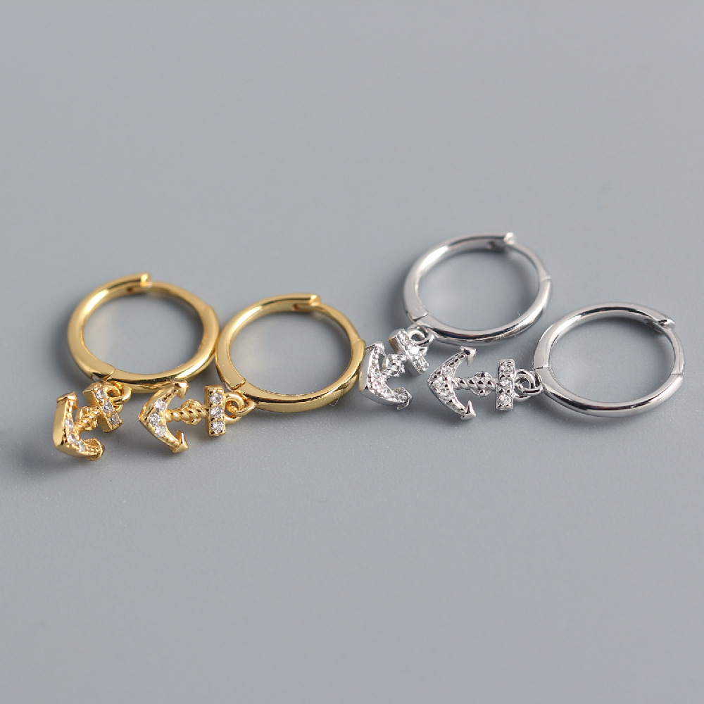 European Light Luxury S925 Silver INS Anchor Earrings Diamond-Set Versatile Hot-Selling Ear Cuffs - Image 2