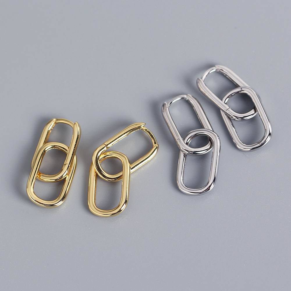 Unique S925 Silver Oval-Shaped Ear Cuffs Design Cold Metallic Style Minimalist Earrings Two-Way Wear - Image 2