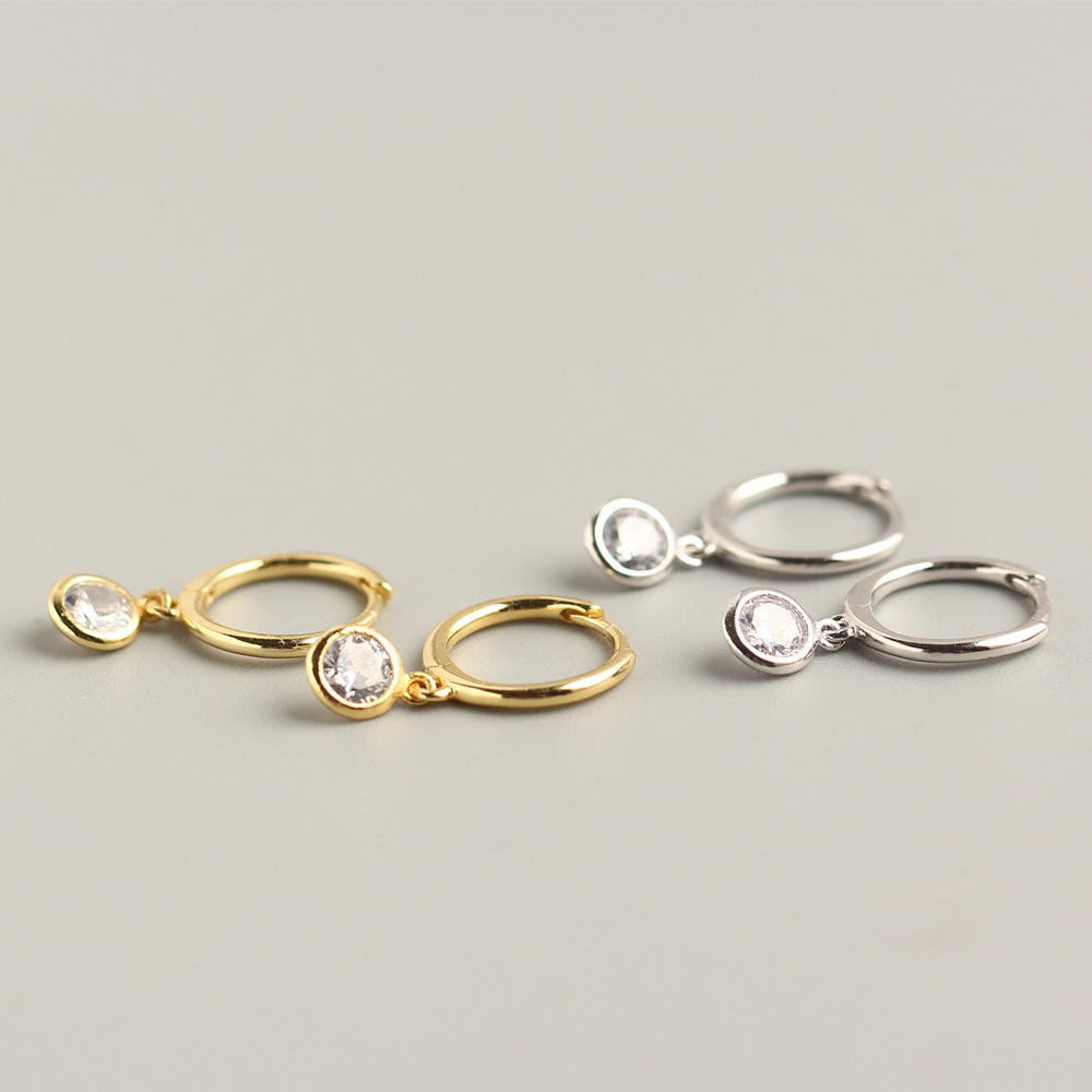 European Best-Selling S925 Silver Earrings Minimalist Versatile Round Hoop Zircon-Set Ear Cuffs for Women - Image 2