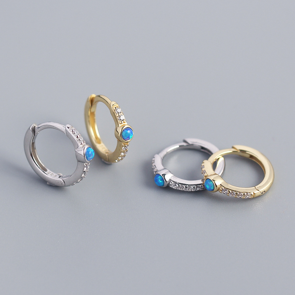 European French Style S925 Silver Blue Opal Stud Earrings Opal Silver Ear Cuffs Ear Jewelry for Women - Image 2