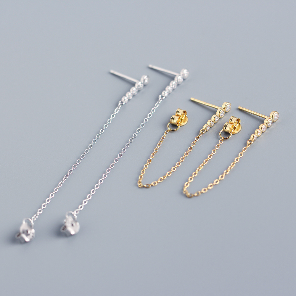 Japanese and Korean Style Elegant Long Earrings S925 Silver Row of Diamonds Tassel Drop Earrings Versatile Jewelry for Women - Image 2