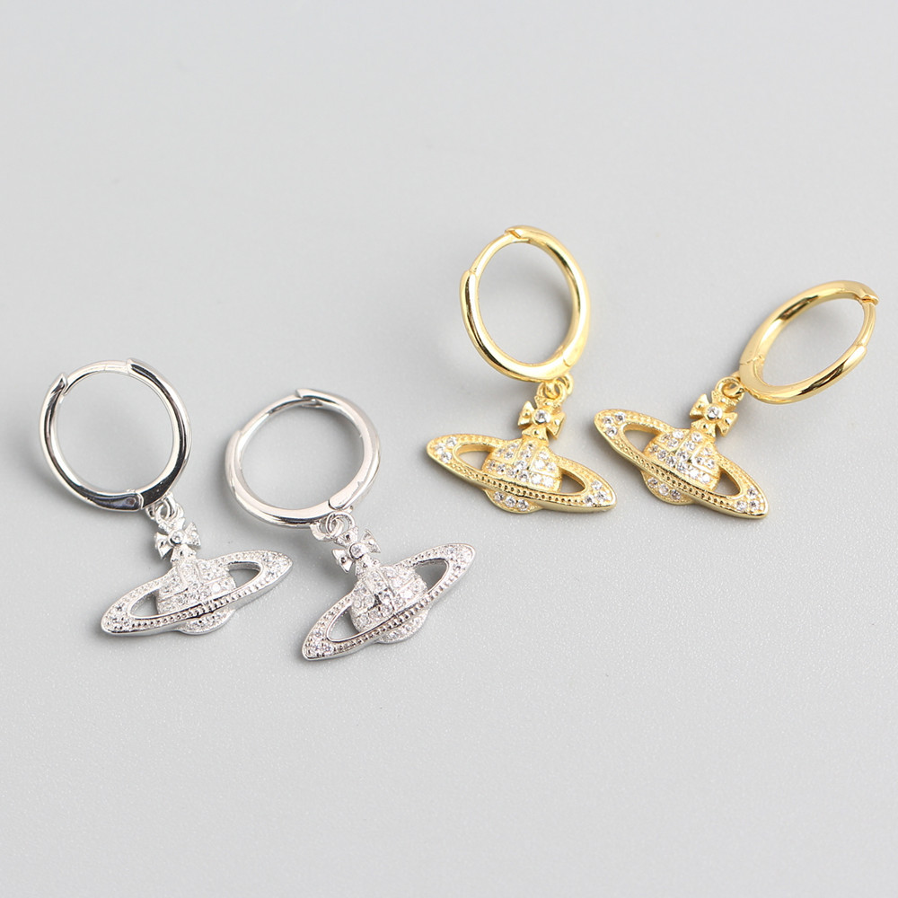 European Light Luxury Planet Silver Ear Cuffs S925 Silver INS Style Saturn Satellite Diamond-Set Earrings - Image 2