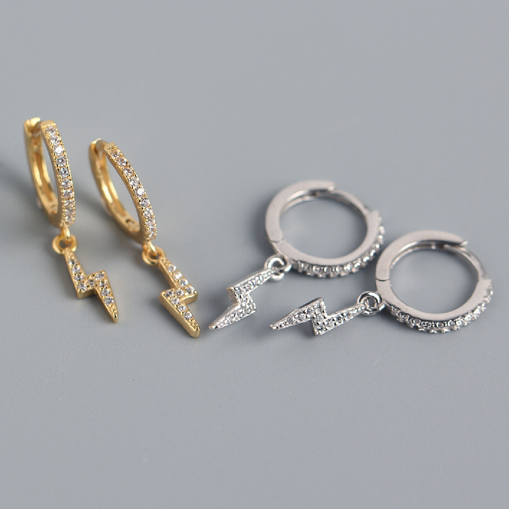 European S925 Silver INS Style Lightning Earrings Diamond-Set Versatile Ear Cuffs Stud Earrings for Women - Image 2