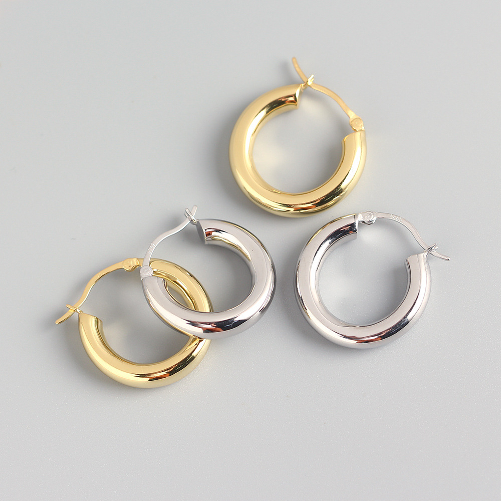 Exaggerated S925 Silver INS Metal Round Hoop Earrings Unique Minimalist Silver Ear Cuffs Earrings Jewelry - Image 2