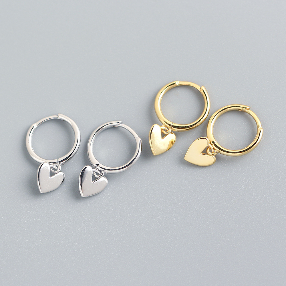 S925 Silver INS Style Korean Heart Hoop Earrings Ultra-Feminine Fresh Silver Stud Earrings - Image 2
