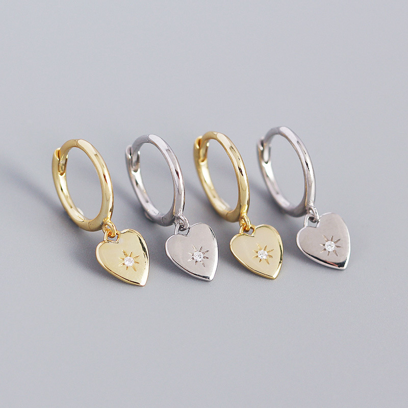 Korean Style S925 Silver INS Minimalist Heart Earrings Diamond-Set Love Heart Ear Cuffs Silver Studs for Women - Image 2