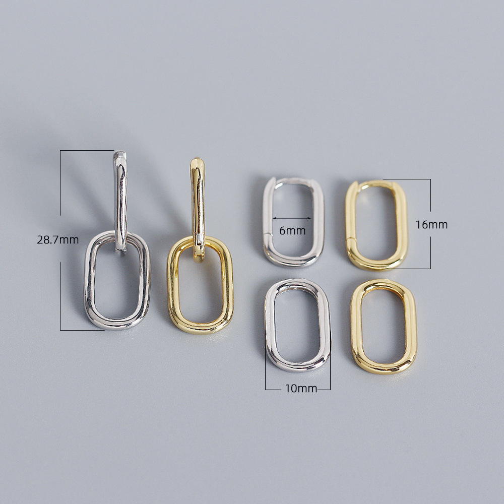 Unique S925 Silver Oval-Shaped Ear Cuffs Design Cold Metallic Style Minimalist Earrings Two-Way Wear - Image 3