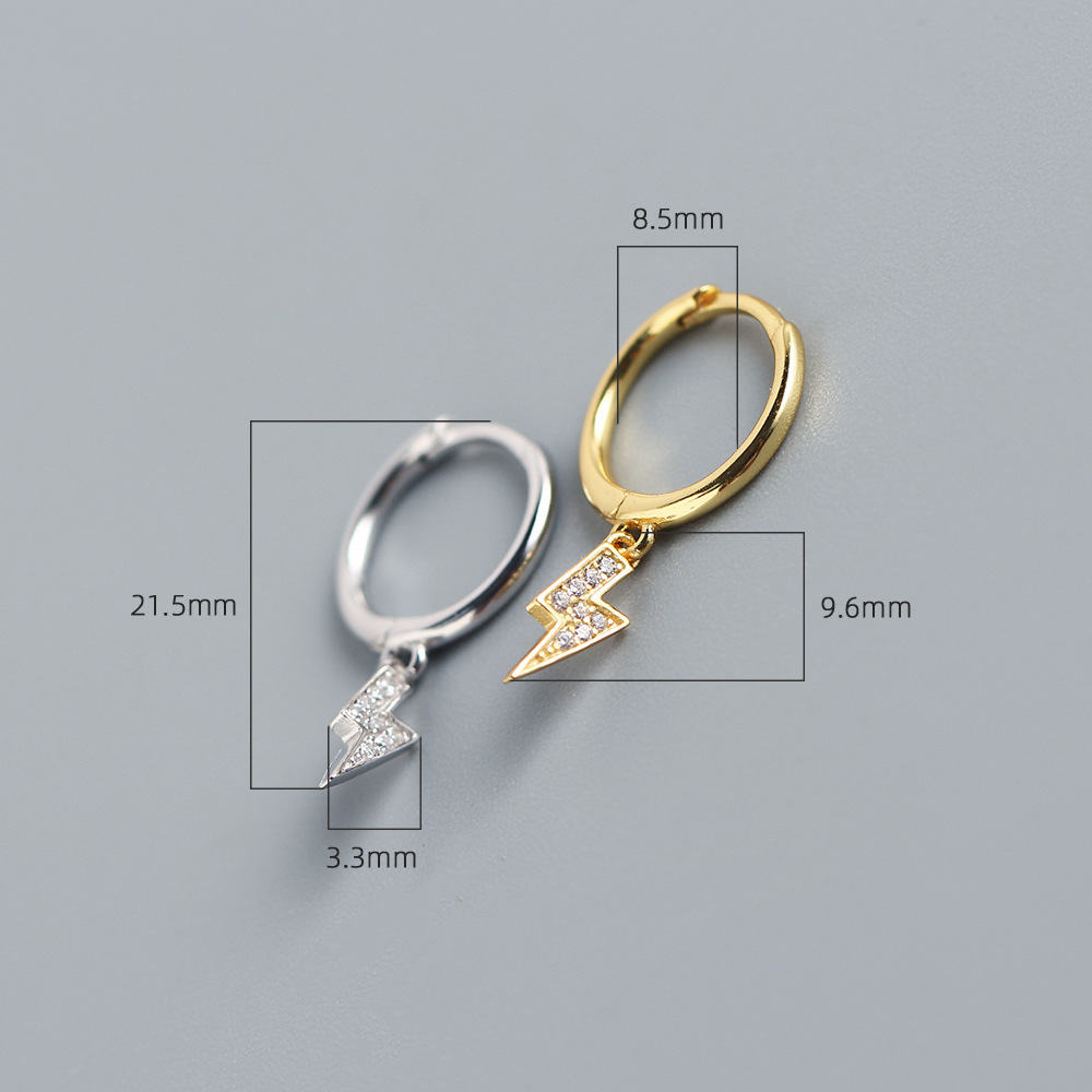 Korean Style S925 Silver INS Exquisite Diamond-Set Lightning Bolt Earrings Lightning Drop Silver Ear Cuffs for Women - Image 3