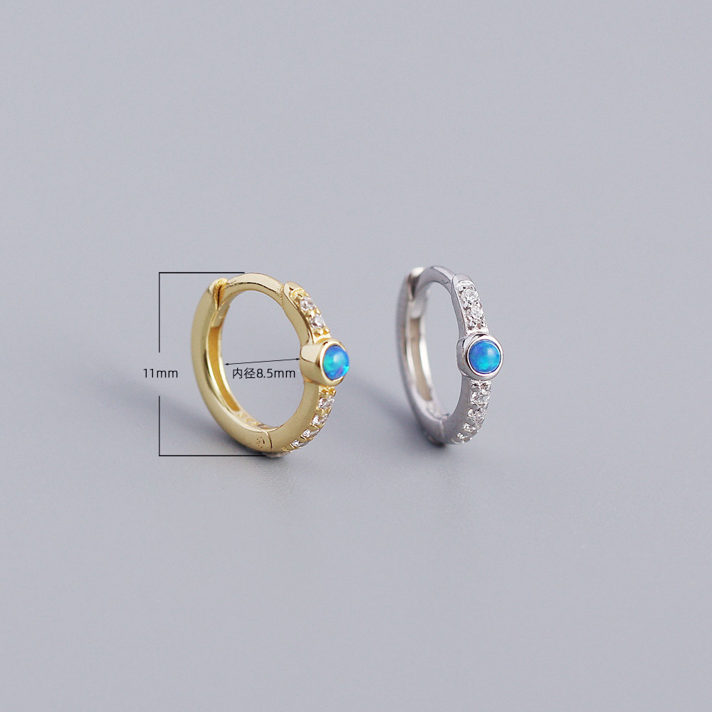 European French Style S925 Silver Blue Opal Stud Earrings Opal Silver Ear Cuffs Ear Jewelry for Women - Image 3